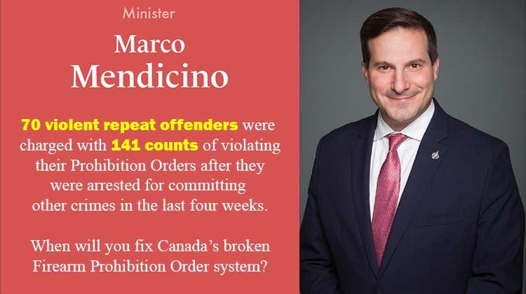 In the past 4 weeks, 70 repeat offenders arrested for other crimes were also charged with 141 counts of breaching Firearm Prohibition Orders. @MarcoMendicino, when will you fix Canada’s broken Firearm Prohibition Order system?